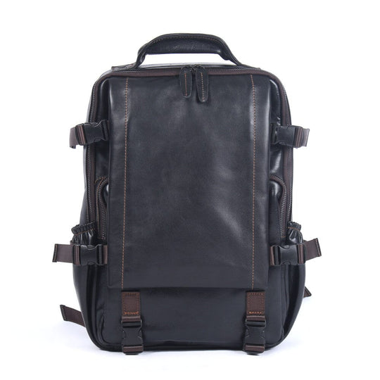 Mens Black Leather Backpack | ISAAC