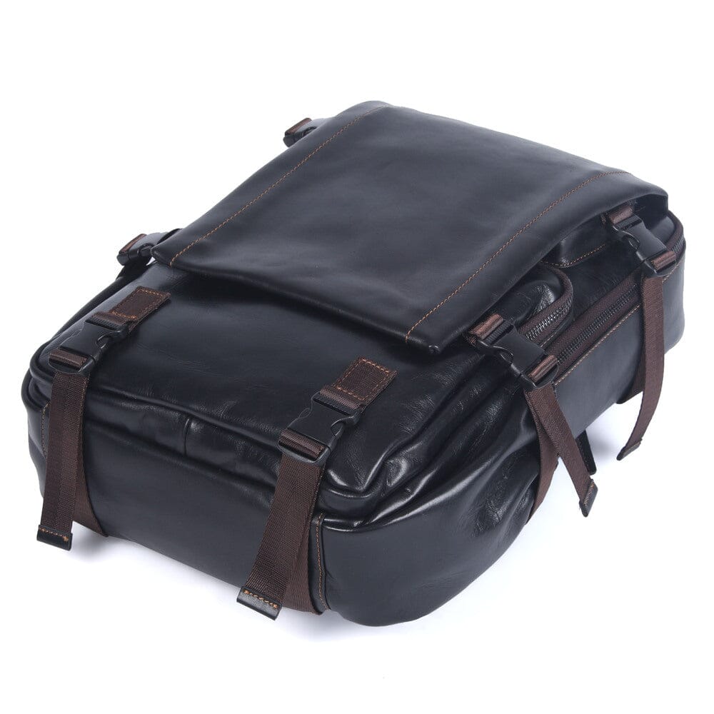 Mens Black Leather Backpack | ISAAC