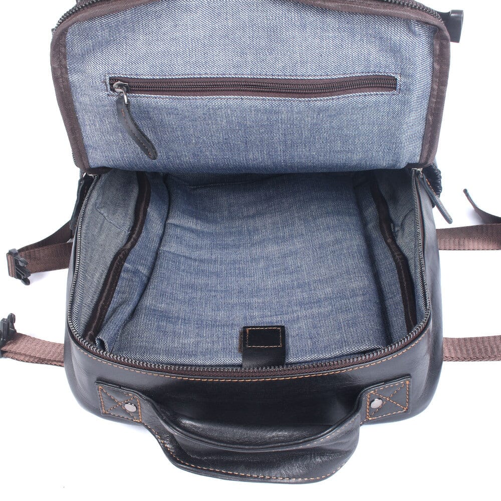 Mens Black Leather Backpack | ISAAC