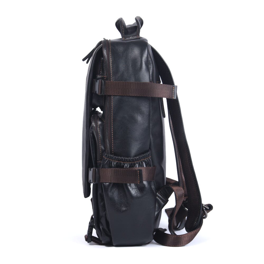 Mens Black Leather Backpack | ISAAC